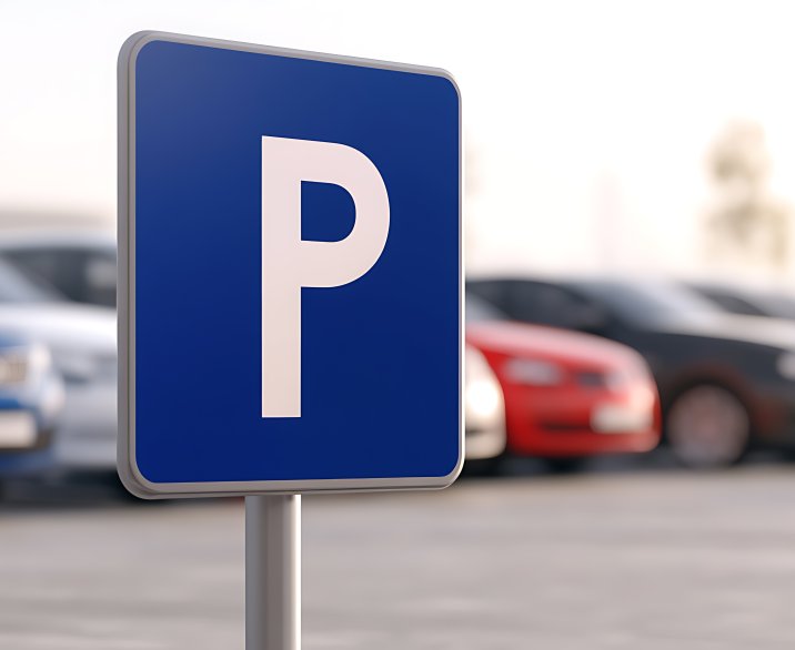 bord P van parkeren met op de achtergrond auto's